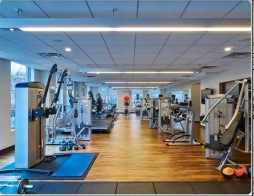 Fitness Equipment, Gym, Interior, Recessed Lighting, Wood Texture Flooring