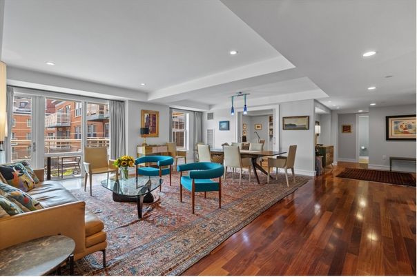 Dining room, Interior, Living room, Pendant Lights, Recessed Lighting, Wood Texture Flooring
