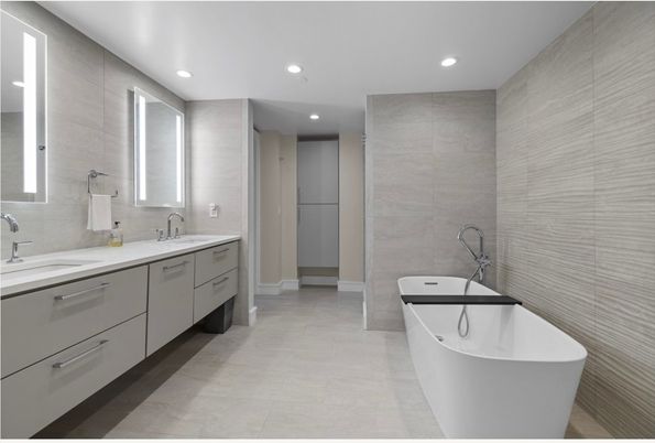 Bathroom, Dual Sink Vanities, Free Standing Baths, Interior, Recessed Lighting