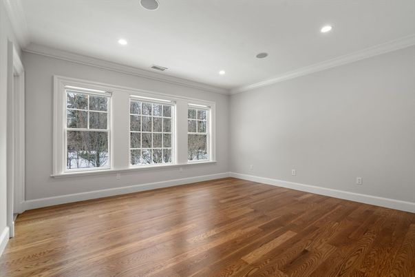 Empty room, Interior, Recessed Lighting, Wood Texture Flooring
