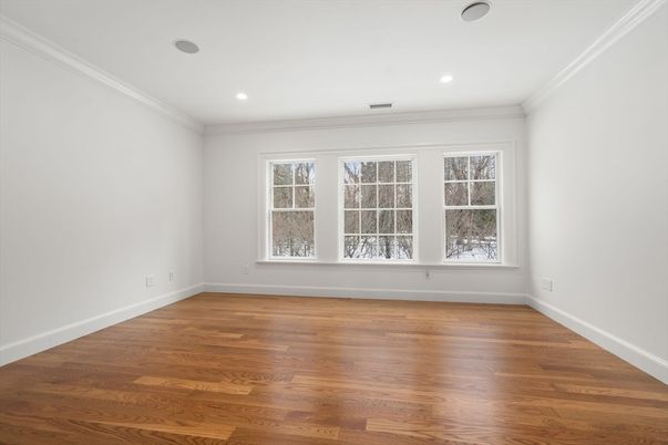 Empty room, Interior, Recessed Lighting, Wood Texture Flooring