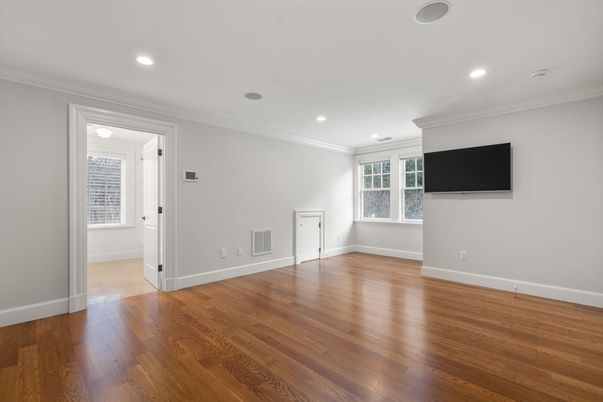 Empty room, Interior, Recessed Lighting, Wood Texture Flooring