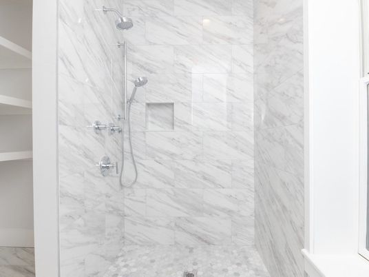 Bathroom, Glass Shower, Interior, Marble Walls