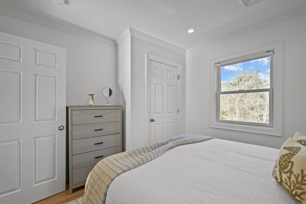 Bedroom, Interior, Recessed Lighting, Wood Texture Flooring