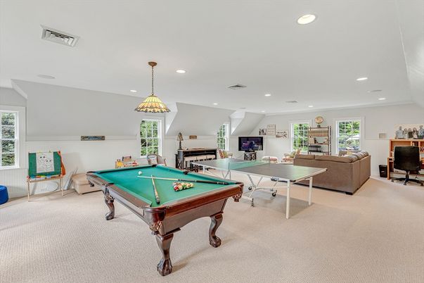 Billiard Table, Game Room, Interior, Living room, Pendant Lights, Recessed Lighting