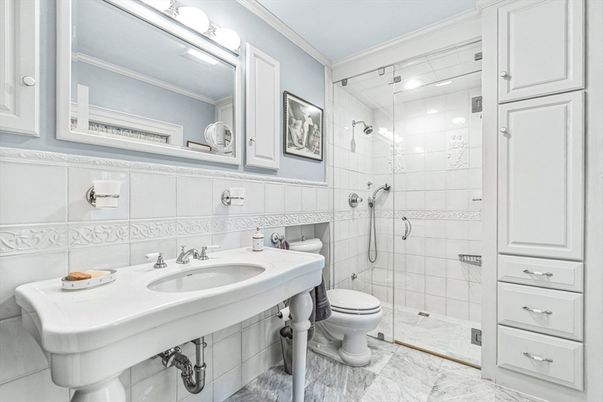 Bathroom, Glass Shower, Interior, Marble, Recessed Lighting
