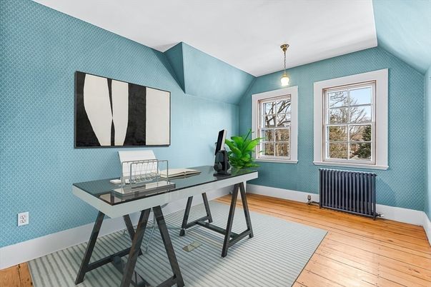 Home Office, Interior, Pendant Lights, Wood Texture Flooring