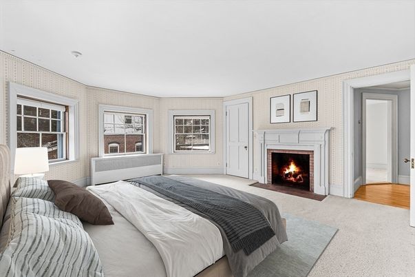 Bedroom, Fireplace, Interior, Wood Texture Flooring