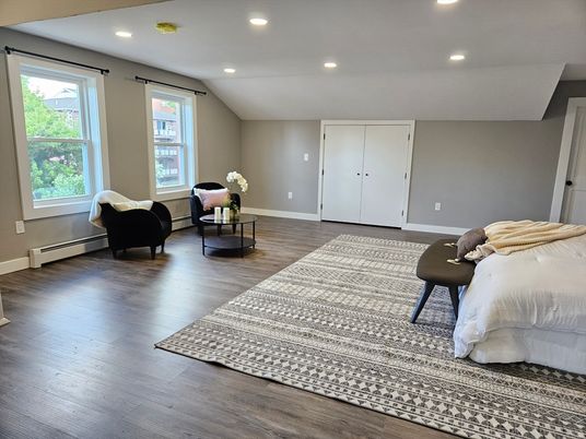 Bedroom, Interior, Recessed Lighting, Wood Texture Flooring