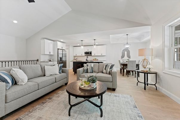 Dining room, Interior, Kitchen, Living room, Pendant Lights, Recessed Lighting, Stainless Steel Appliances, Wood Texture Flooring