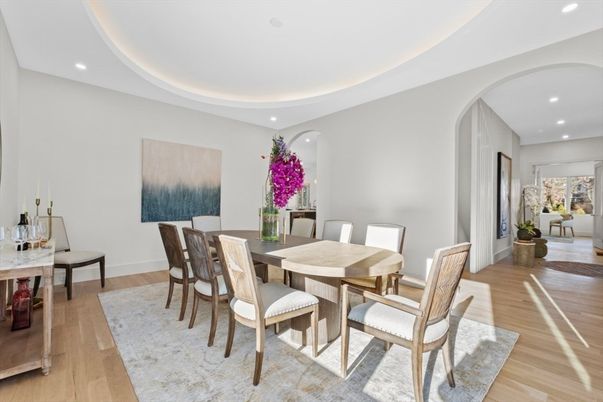 Dining room, Interior, Recessed Lighting, Wood Texture Flooring