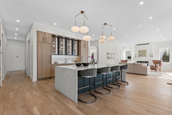 Interior, Kitchen, Living room, Pendant Lights, Recessed Lighting, Wood Texture Flooring