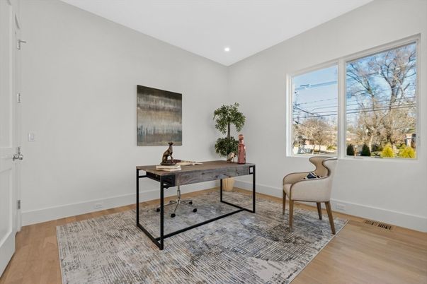 Home Office, Interior, Recessed Lighting, Wood Texture Flooring