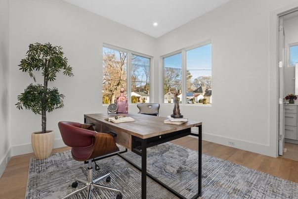 Home Office, Interior, Recessed Lighting, Wood Texture Flooring