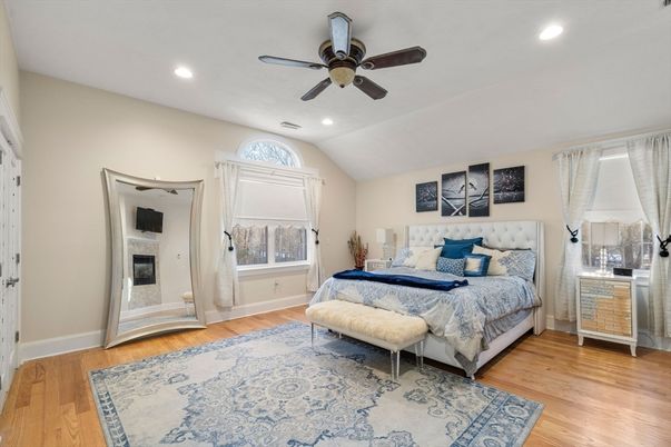 Bedroom, Interior, Recessed Lighting, Wood Texture Flooring