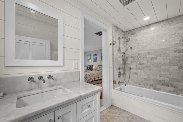 Bathroom, Bedroom, Glass Shower, Interior, Marble Walls, Recessed Lighting