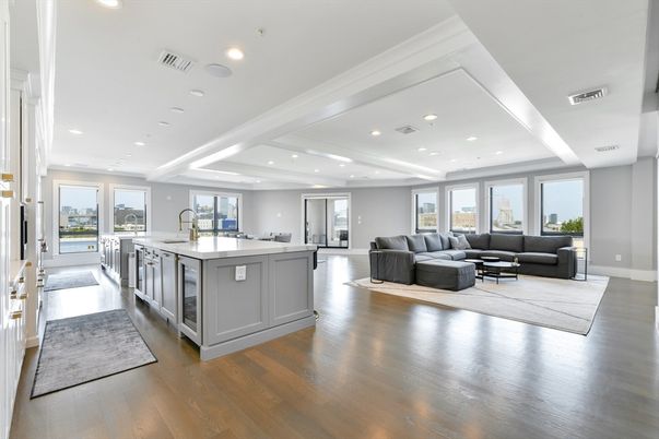 Interior, Kitchen, Living room, Recessed Lighting, Wood Texture Flooring