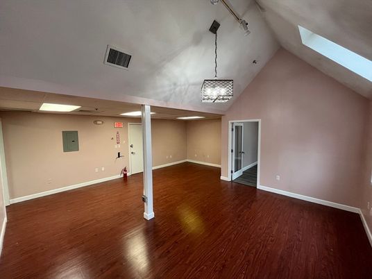 Empty room, Interior, Pendant Lights, Wood Texture Flooring