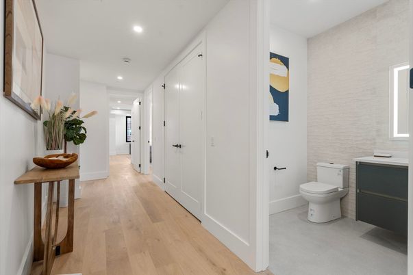 Bathroom, Interior, Recessed Lighting, Wood Texture Flooring
