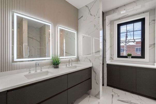 Bathroom, Dual Sink Vanities, Interior, Marble, Marble Walls