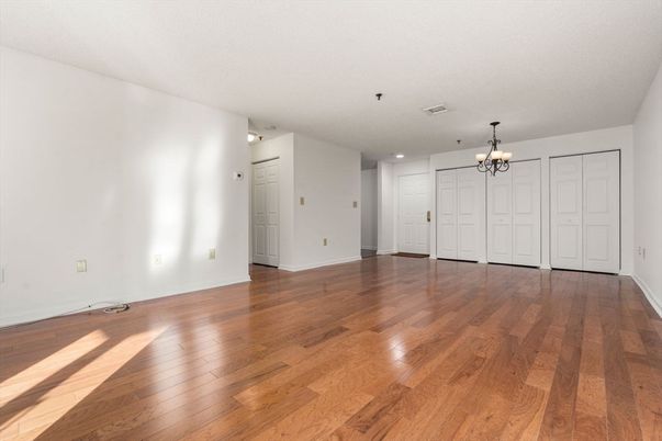 Chandelier, Empty room, Interior, Recessed Lighting, Wood Texture Flooring