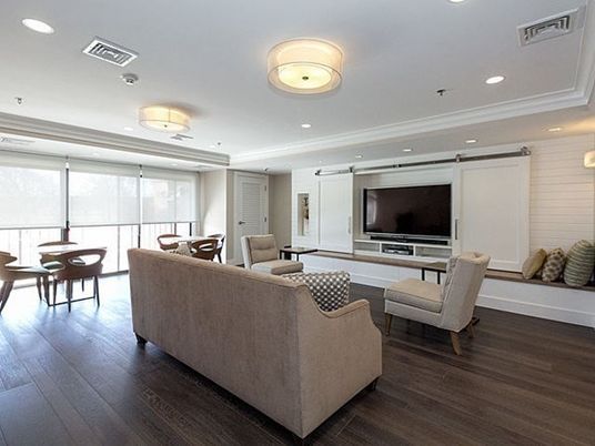 Dining room, Interior, Living room, Recessed Lighting, Wood Texture Flooring