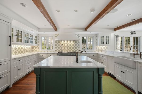 Interior, Kitchen, Pendant Lights, Recessed Lighting, Wooden Beams, Wood Texture Flooring