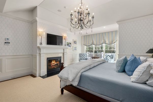 Bedroom, Chandelier, Fireplace, Interior, Recessed Lighting