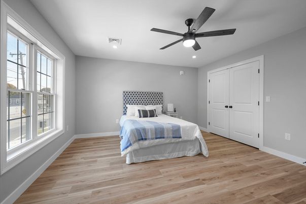 Bedroom, Interior, Recessed Lighting, Wood Texture Flooring