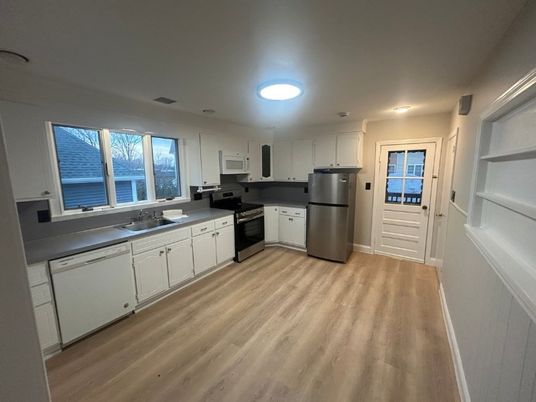 Interior, Kitchen, Stainless Steel Appliances, Wood Texture Flooring