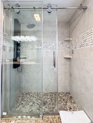 Bathroom, Glass Shower, Interior, Marble Walls