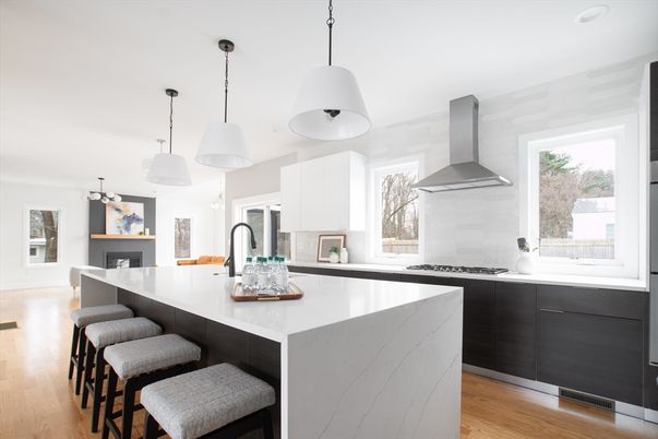 Interior, Kitchen, Pendant Lights, Wood Texture Flooring
