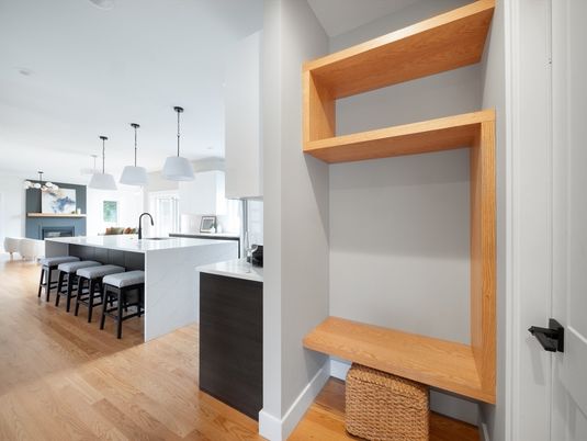 Interior, Kitchen, Pendant Lights, Wood Texture Flooring