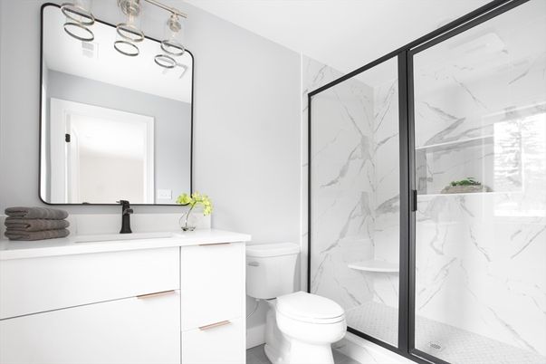 Bathroom, Glass Shower, Interior, Marble Walls