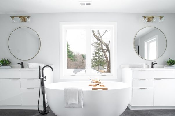 Bathroom, Free Standing Baths, Interior, Wood Texture Flooring
