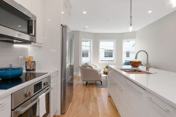 Interior, Kitchen, Living room, Pendant Lights, Recessed Lighting, Stainless Steel Appliances, Wood Texture Flooring