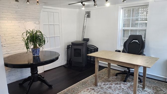 Home Office, Interior, Stone Walls, Wood Texture Flooring