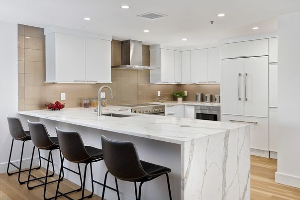 Dining room, Interior, Kitchen, Living room, Recessed Lighting, Stainless Steel Appliances, Wood Texture Flooring