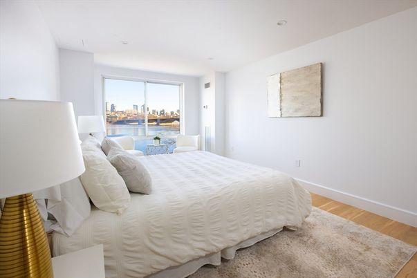 Bedroom, Interior, Recessed Lighting, Water, Wood Texture Flooring
