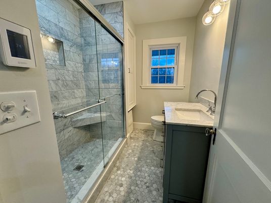 Bathroom, Glass Shower, Interior, Marble Walls