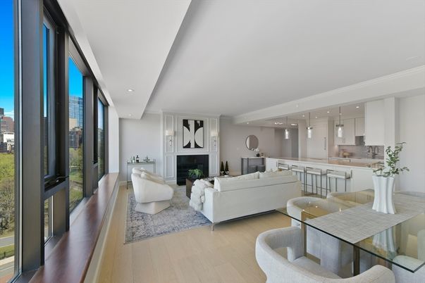 Dining room, Fireplace, Interior, Kitchen, Living room, Pendant Lights, Recessed Lighting, Wood Texture Flooring