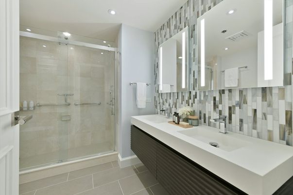 Bathroom, Dual Sink Vanities, Glass Shower, Interior, Recessed Lighting