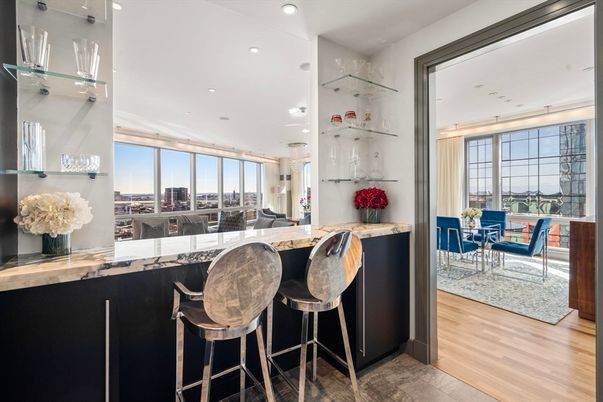 Dining room, Interior, Recessed Lighting, Wood Texture Flooring