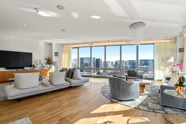 Chandelier, Interior, Living room, Recessed Lighting, Wood Texture Flooring