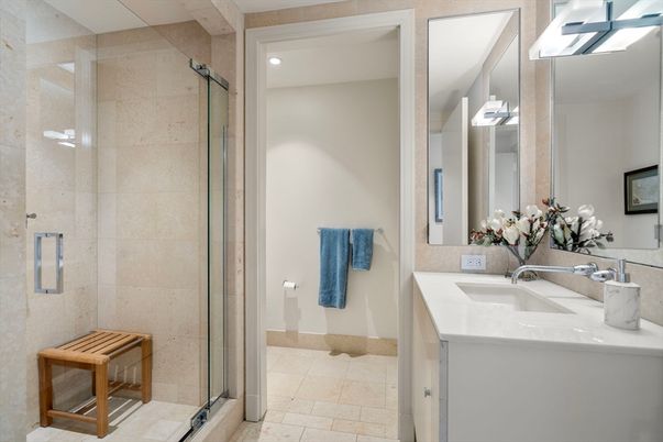 Bathroom, Glass Shower, Interior, Recessed Lighting