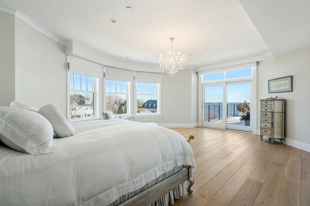 Bedroom, Chandelier, Interior, Recessed Lighting, Wood Texture Flooring
