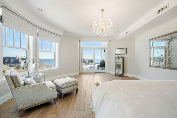 Bedroom, Chandelier, Interior, Water, Wood Texture Flooring