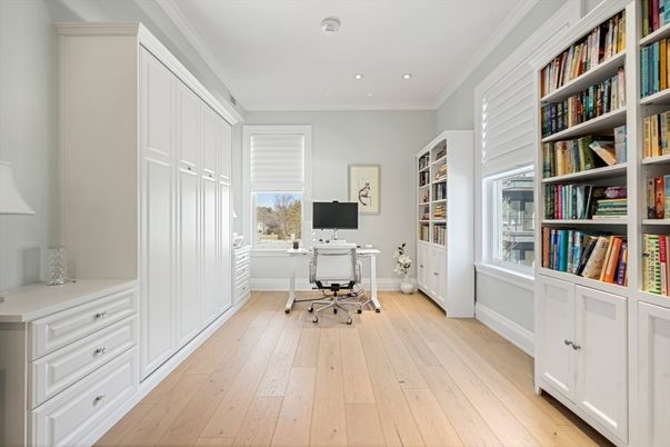 Home Office, Interior, Recessed Lighting, Wood Texture Flooring