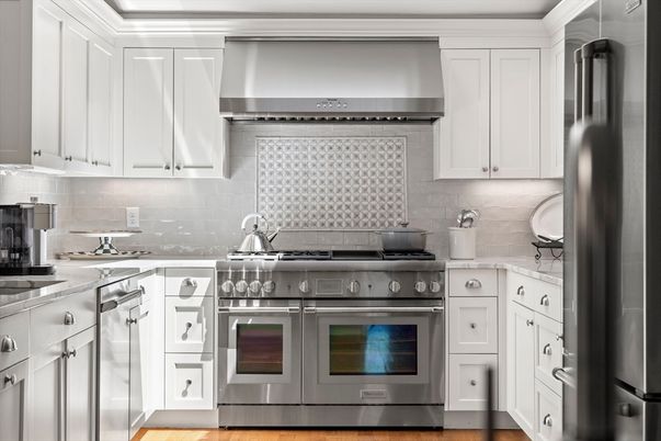 Interior, Kitchen, Stainless Steel Appliances, Tile Countertops, Wood Texture Flooring