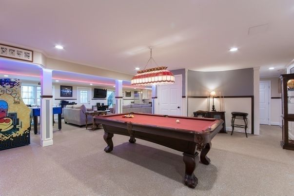 Billiard Table, Chandelier, Game Room, Interior, Pendant Lights, Recessed Lighting